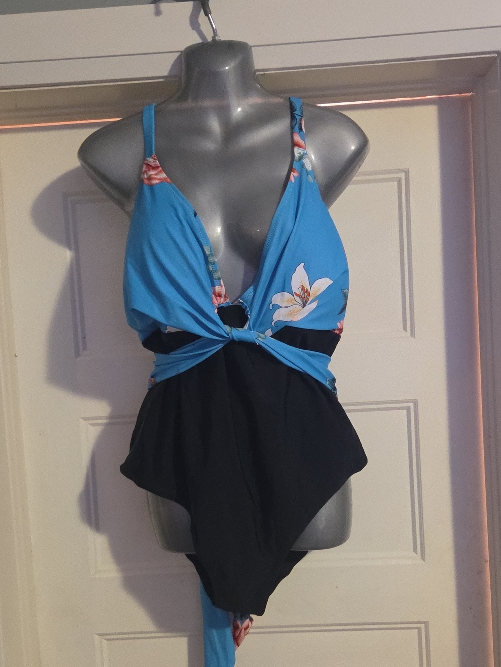 Blue Floral & Black One-Piece Swimsuit -